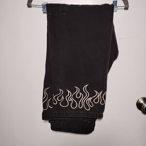 Source Unknown Black Boot Cut Jeans with Embroidered Flame Design